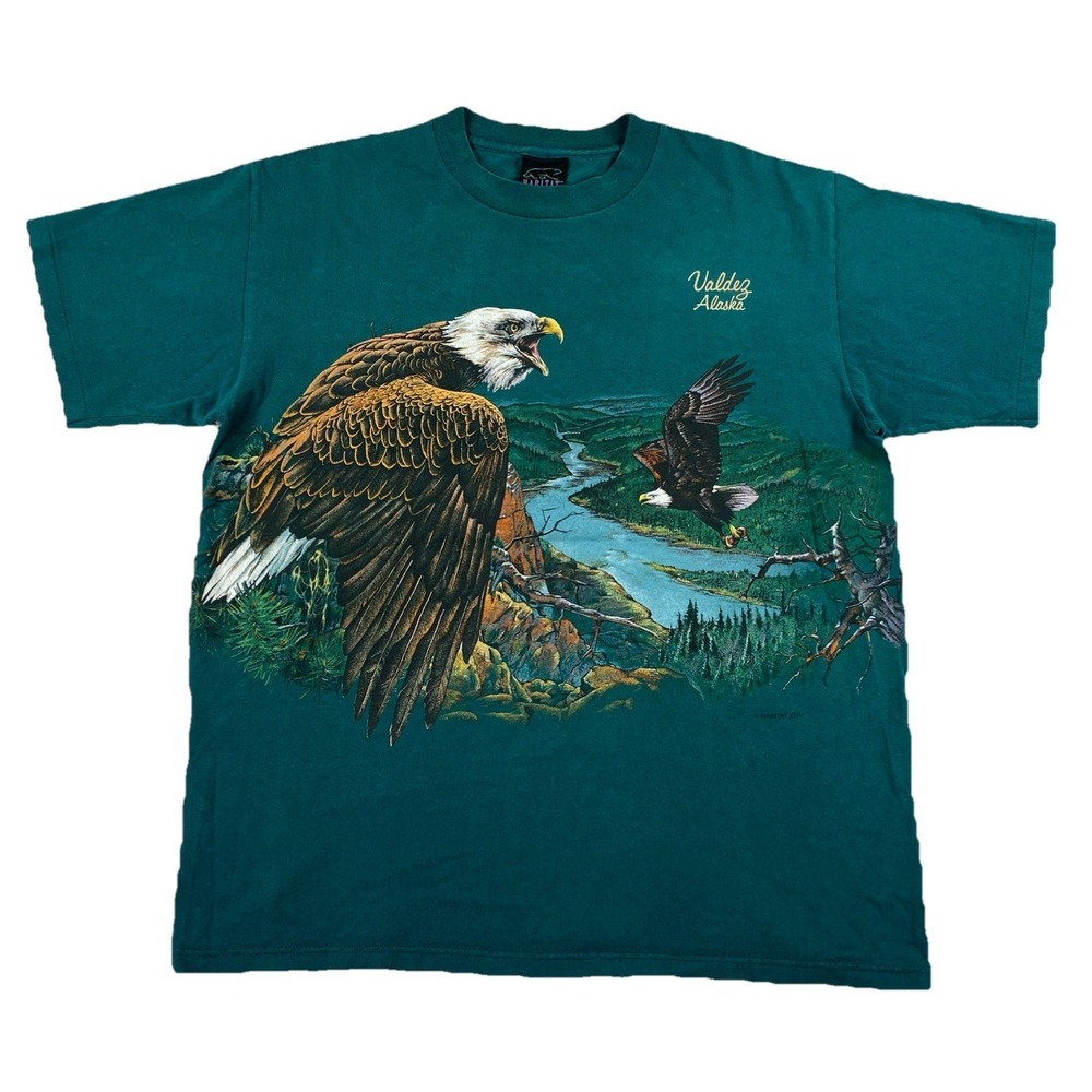 Vintage Valdez Alaska Bald Eagle T-Shirt Green Single Stitch Habitat Large